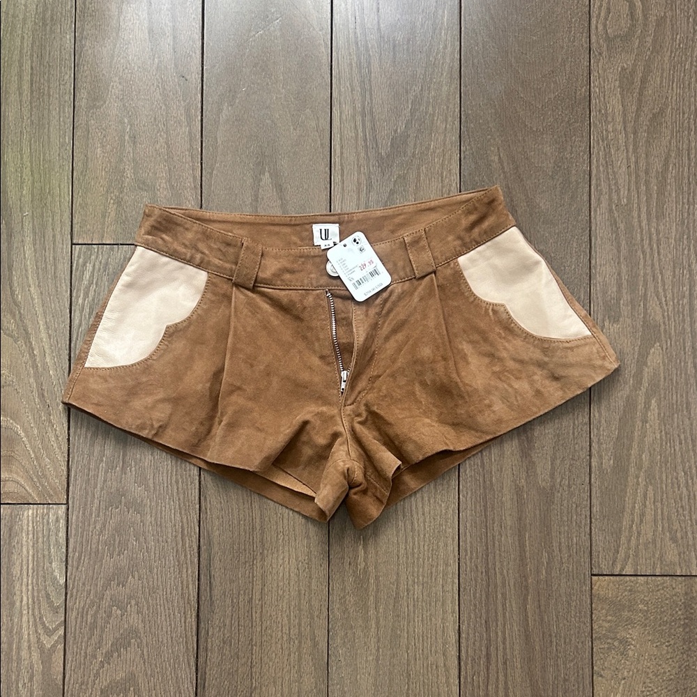 Free People Suede Low-Waist Shorts - Brown & Cream